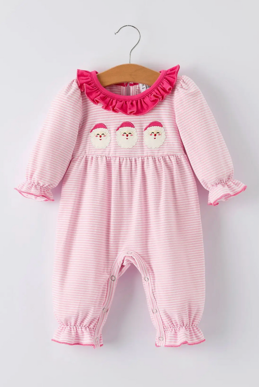 CHRISTMAS SANTA APPLIQUE STRIPED ROMPER