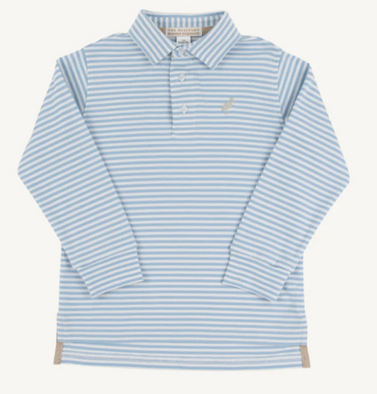 BEAUFORT BONNET PRIM AND PROPER POLO LS PIMA BARRINGTON BLUE STRIPE