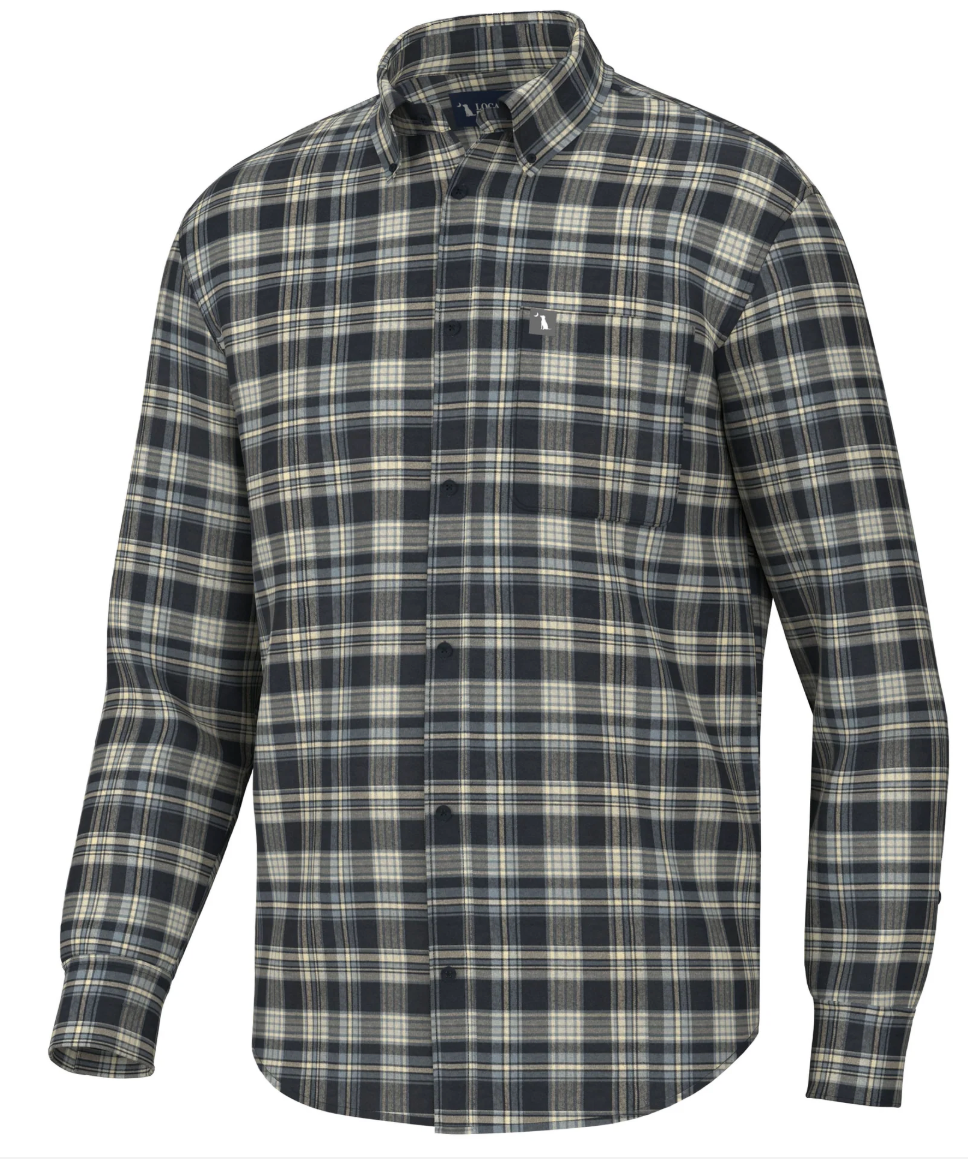 LOCAL BOY OUTFITTERS ZEIGLER STRETCH FLANNEL NAVY BLUE TAN