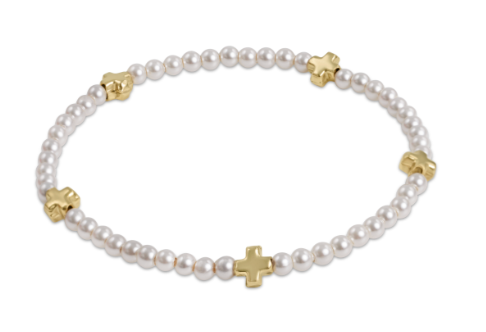 ENEWTON SIGNATURE CROSS SMALL PEARL PATTERN 3MM BEAD BRACELET GOLD
