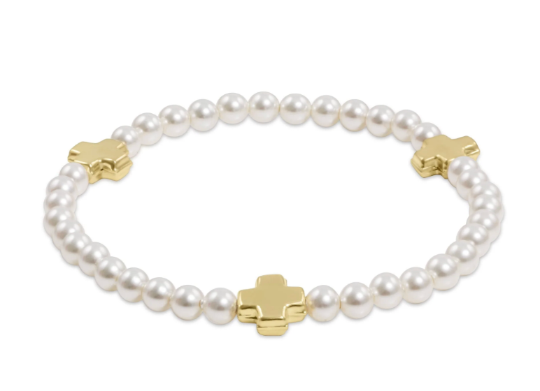 ENEWTON SIGNATURE CROSS PEARL PATTERN 4MM BEAD BRACELET GOLD