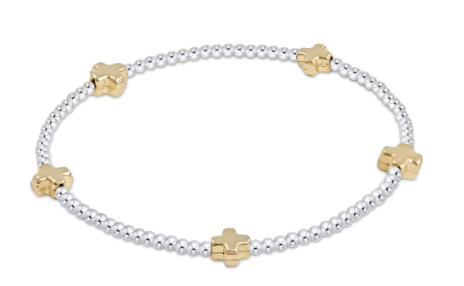 ENEWTON SIGNATURE GOLD CROSS SMALL STERLING PATTERN 2MM BEAD BRACELET STERLING