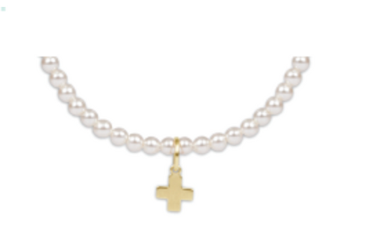 ENEWTON EXTENDS CLASSIC PEARL 3MM BEAD BRACELET SIGNATURE CROSS GOLD CHARM