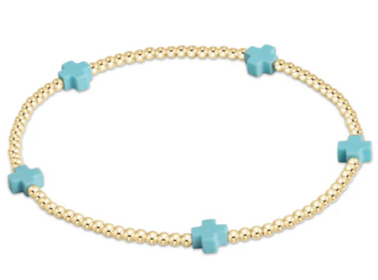 ENEWTON EGIRL SIGNATURE CROSS SMALL GOLD PATTERN 2MM BEAD BRACELET TURQUOISE