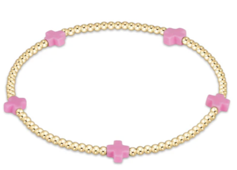 ENEWTON EGIRL SIGNATURE CROSS SMALL GOLD PATTERN 2MM BEAD BRACELET BRIGHT PINK