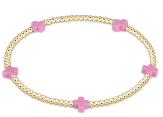 ENEWTON EGIRL SIGNATURE CROSS SMALL GOLD PATTERN 2MM BEAD BRACELET BRIGHT PINK