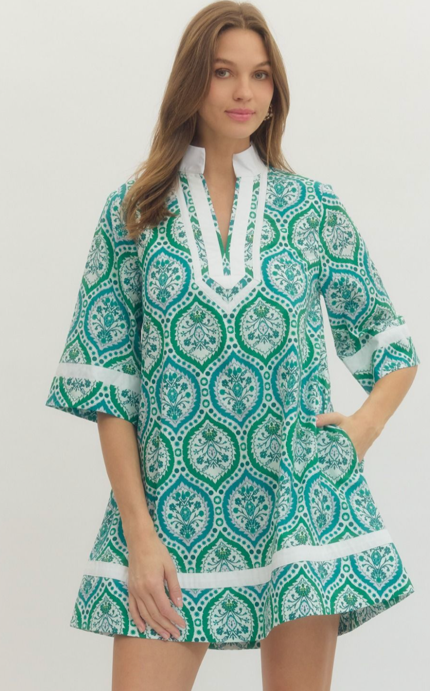 3/4 MINI DRESS TEAL GREEN