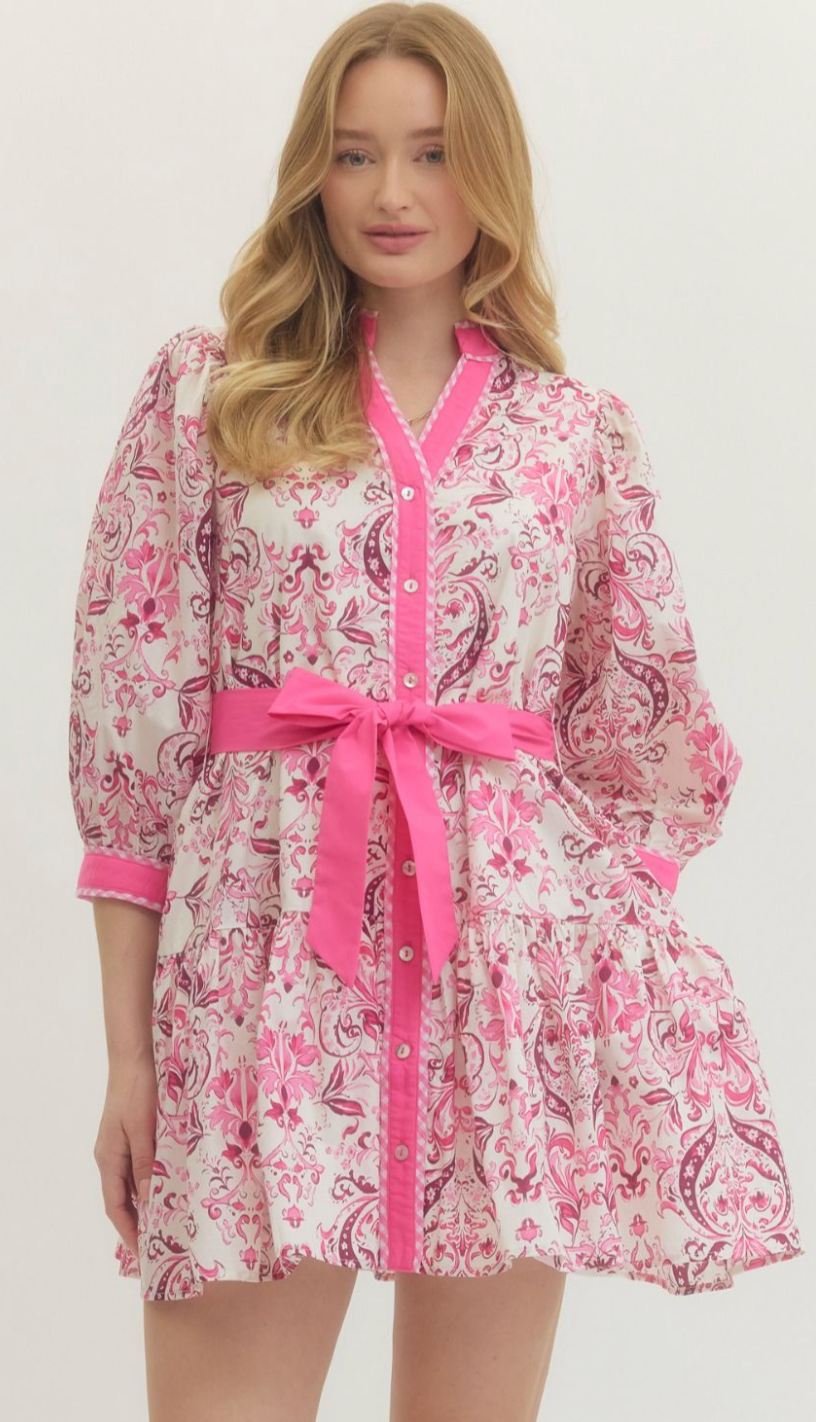 PUFF SLEEVE MINI DRESS PINK