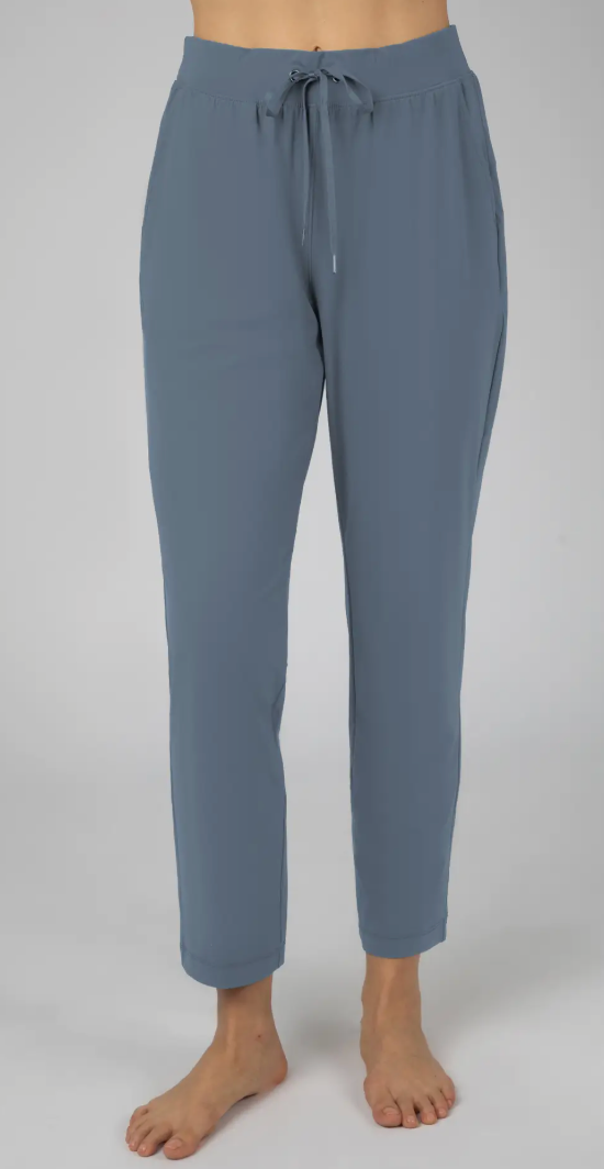 WOMENS RELAXED STRAIGHT LEG PANTS WITH DRAWSTRING BLUE SHADOW