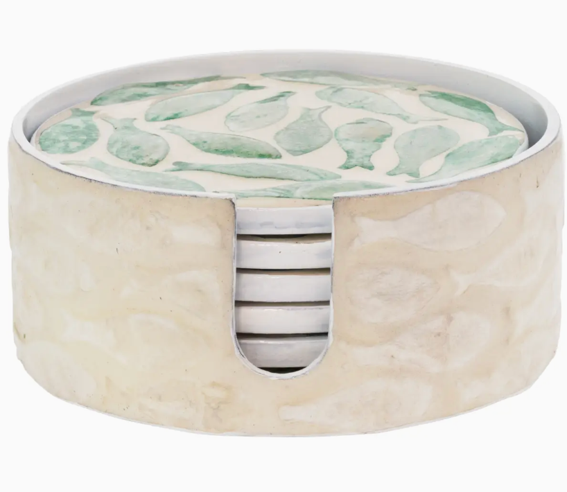 4.25" MOTHER OF PEARL SWIRLING FISH COASTER