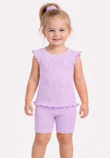 TODDLER GIRLS RIB SEAMLESS TANK AND SHORT SET PASTEL LILAC