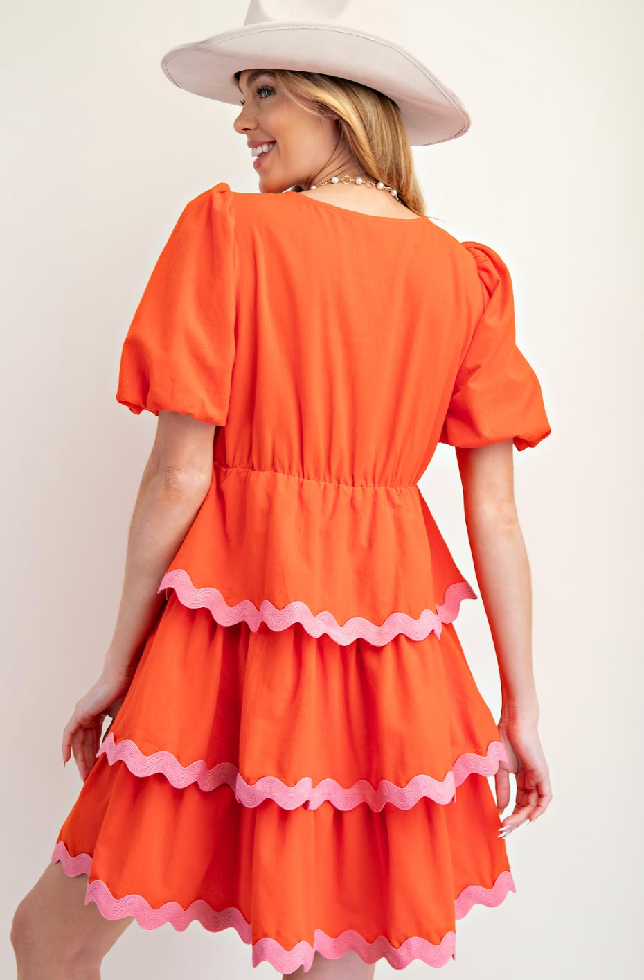 TANGERINE WITH PINK TRIM BUBBLE DRESS