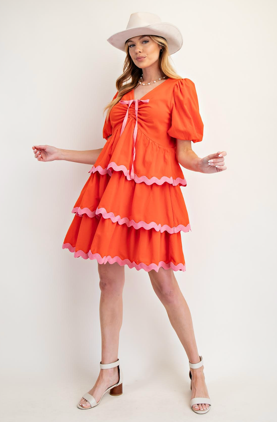 TANGERINE WITH PINK TRIM BUBBLE DRESS