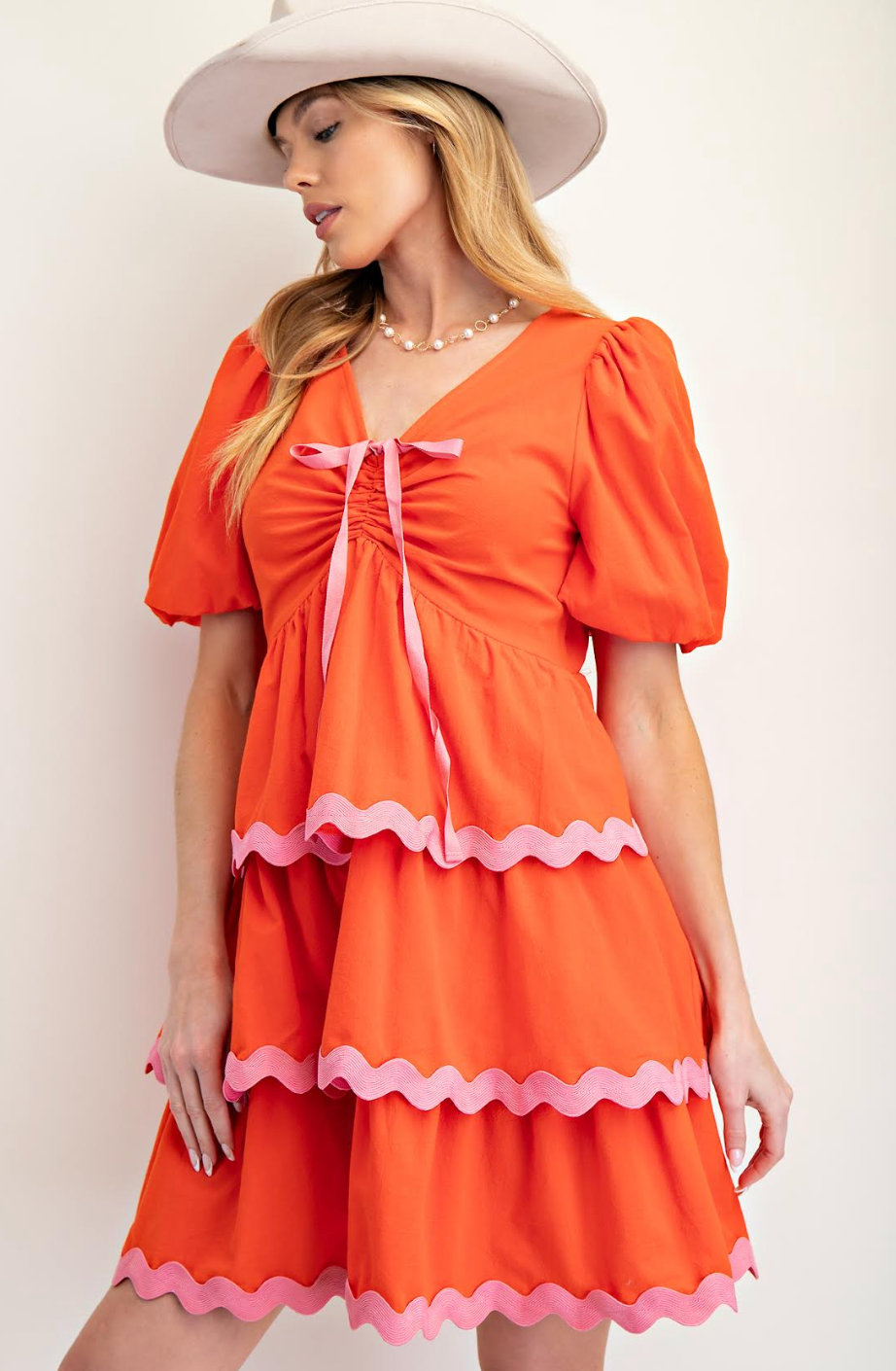 TANGERINE WITH PINK TRIM BUBBLE DRESS