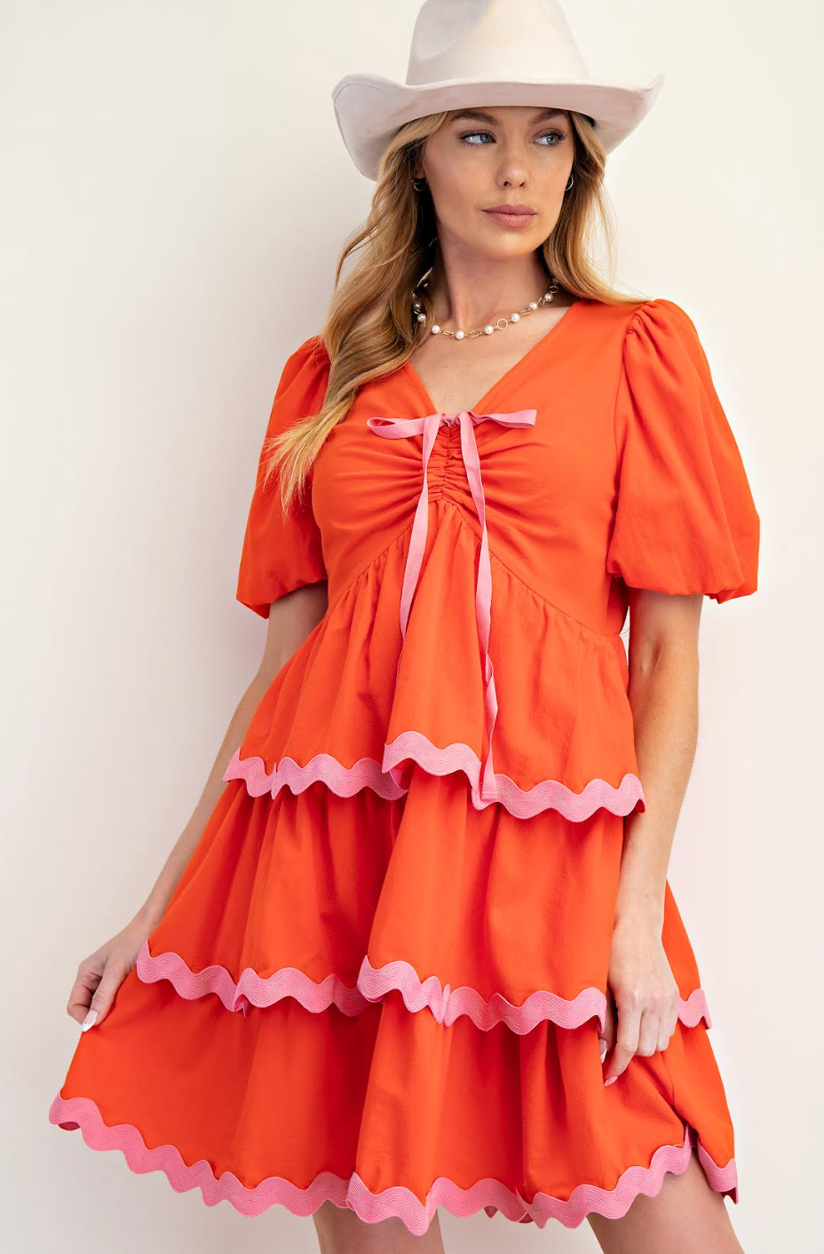 TANGERINE WITH PINK TRIM BUBBLE DRESS