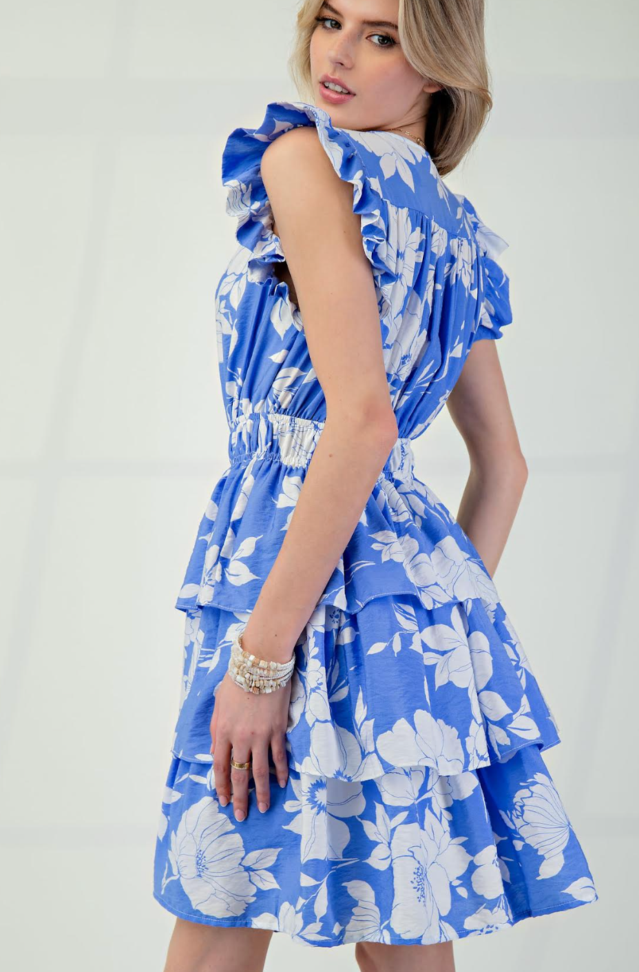 PERI BLUE SHORT SLEEVE PRINTED DRESS