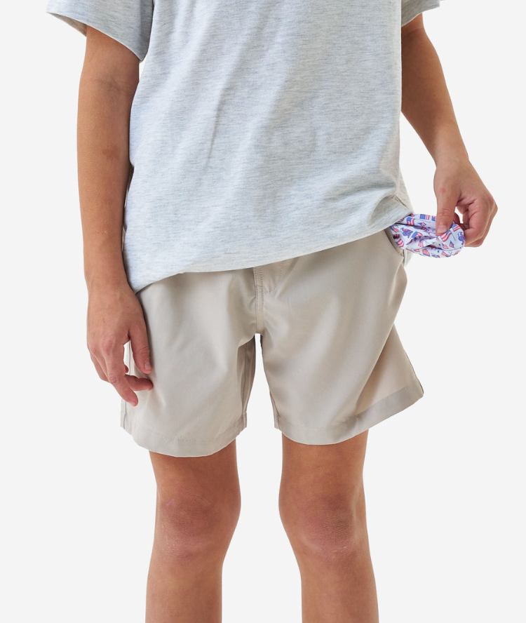 BURLEBO YOUTH EVERYDAY SHORT LIGHT KHAKI OLD GLORY POCKET
