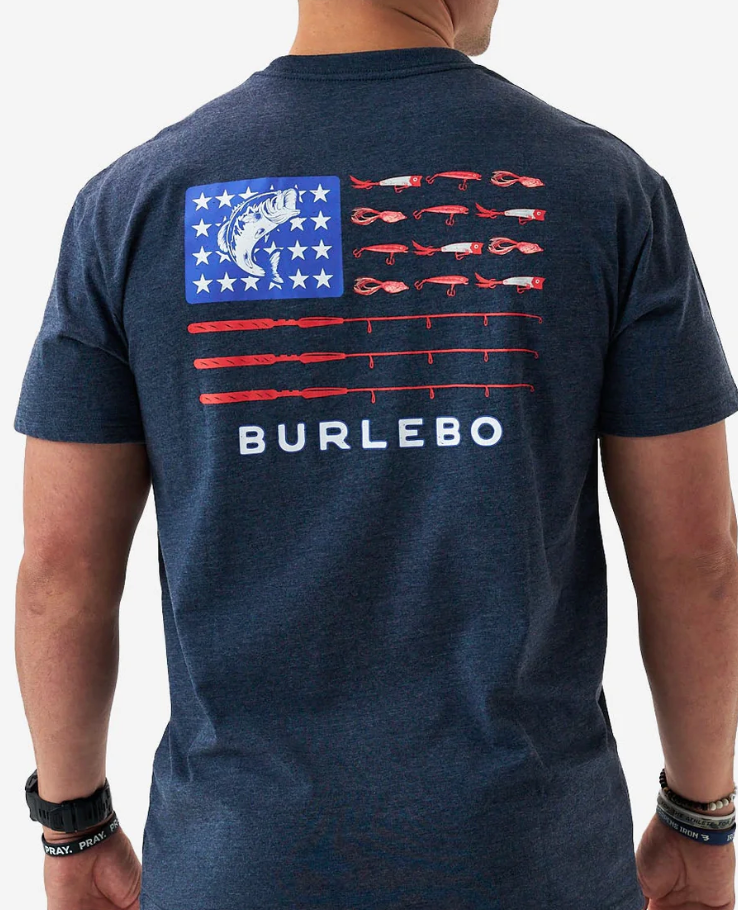 BURLEBO FISHING USA HEATHER NAVY SHORT SLEEVE
