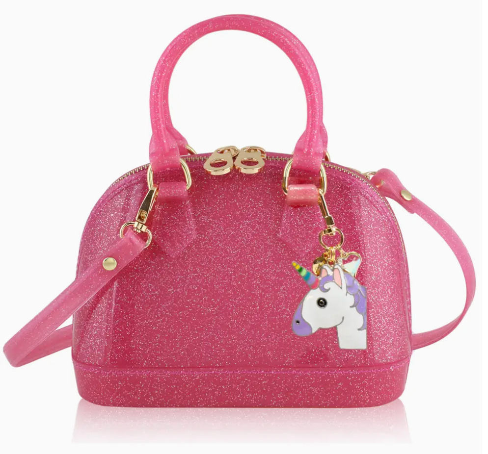 THE CARRYING KIND CATE IN HOT PINK SPARKLE CHARMING ADDITION UNICORN MAGIC PURSE