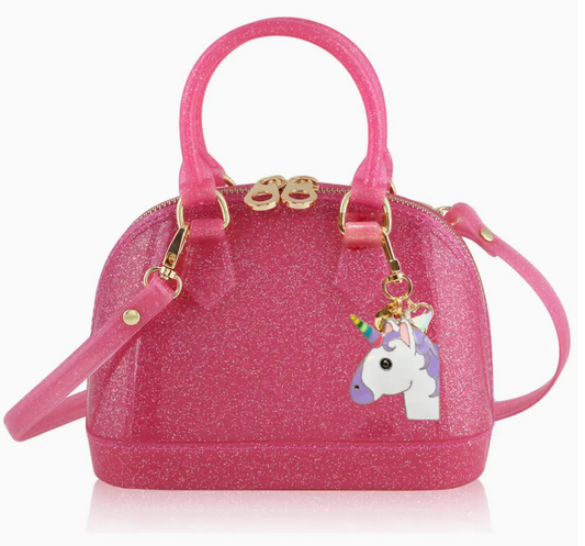 THE CARRYING KIND CATE IN HOT PINK SPARKLE CHARMING ADDITION UNICORN MAGIC PURSE