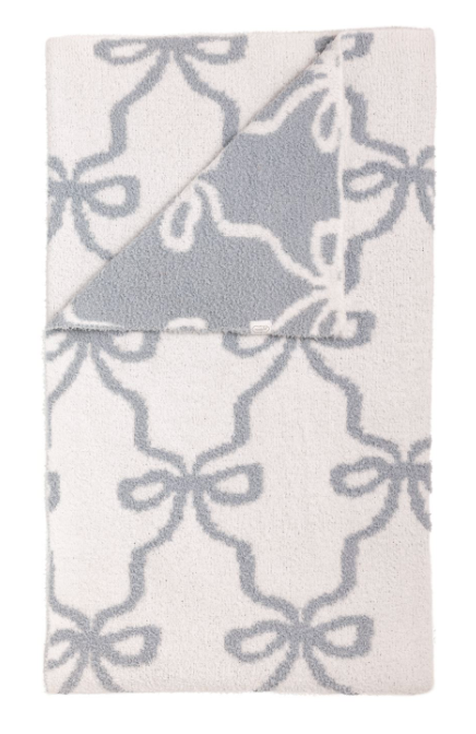 BLUE CHENILLE BOW BLANKET