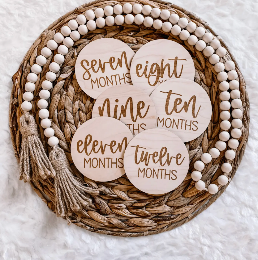 WOODEN MONTHLY MILESTONE DISC SET 12 PC SET