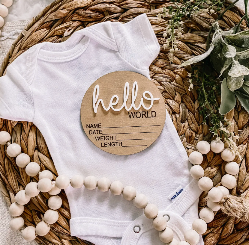 WOOD DISC BIRTH BIRTH STAT ANNOUNCEMENT WHITE