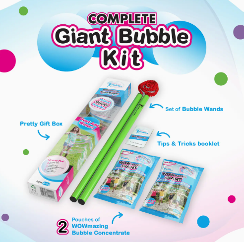 WOWMAZING GIANT BUBBLE KIT: BIG BUBBLE WANDS & CONCENTRATE