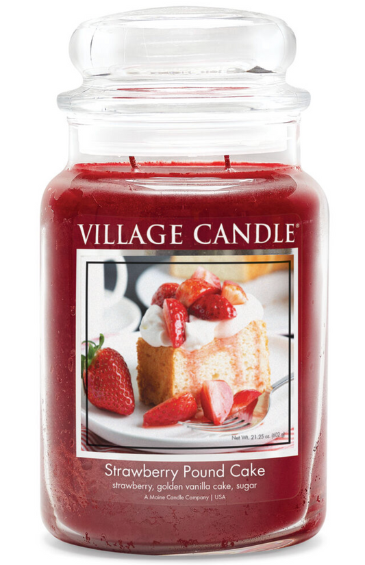 VILLAGE CANDLE STRAWBERRY POUND CAKE BOWL