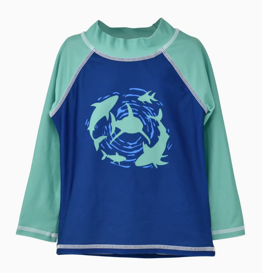 KIDS UPF50+ GRAPHIC RASH GUARD SWIM TOP FOR BOYS MAKO REEF