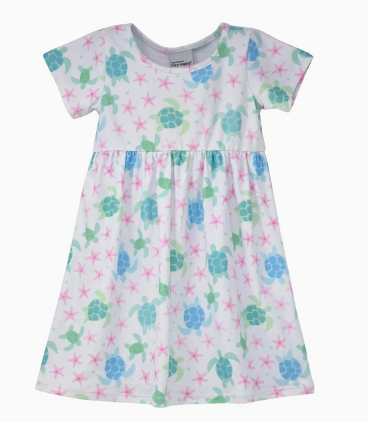KIDS UPF50+ LAYA SHORT SLEEVE TEE DRESS FOR GIRLS STARRY SEA TURTLE