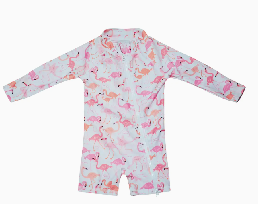 KIDS UPF50+ SHORTIE SURF SWIMSUIT FOR GIRLS FLAMINGO LOVE