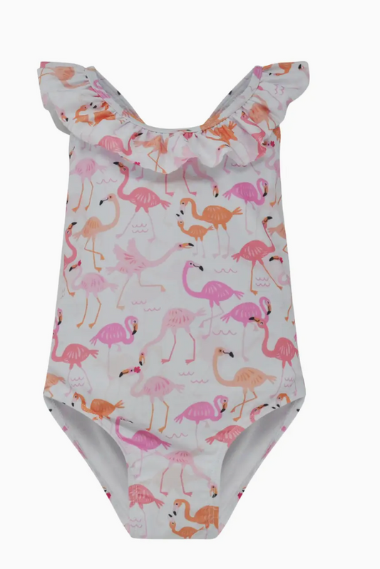 KIDS UPF50+ MINDY CROSS BACK SWIMSUIT FOR GIRLS  FLAMINGO LOVE