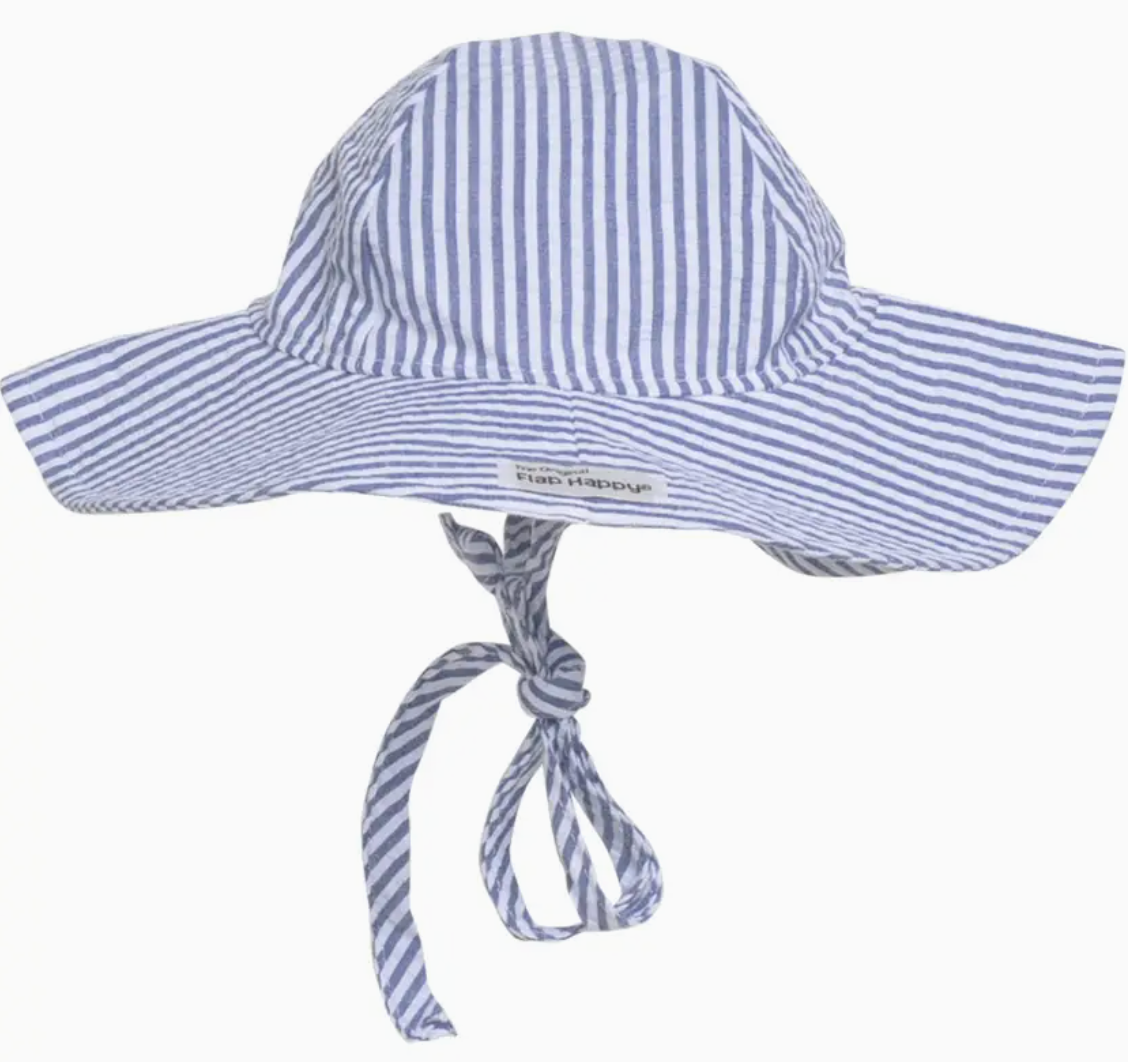 KIDS UPF50+ FLOPPY SUN HAT CHAMBRAY STRIPE SEEERSUCKER