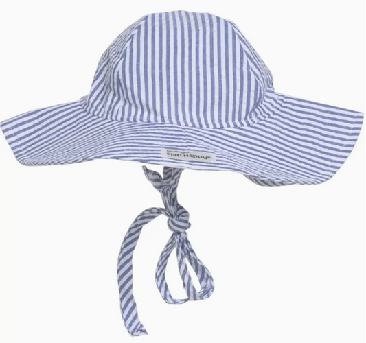 KIDS UPF50+ FLOPPY SUN HAT CHAMBRAY STRIPE SEEERSUCKER