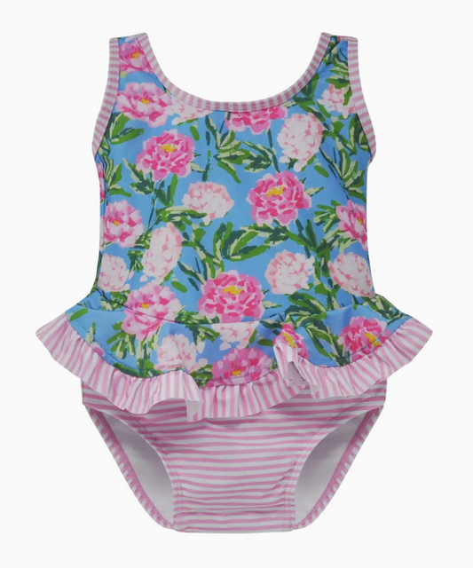 BABY UPF50+ STELLA RUFFLE SWIMSUIT FOR GIRLS PEONY PATCH