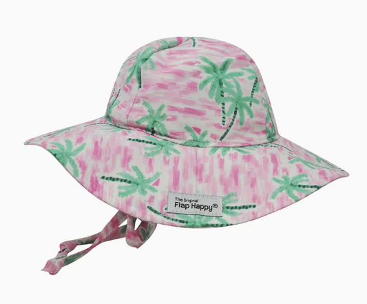 KIDS UPF50+ GIRLS FLOPPY SUMMER SUN HAT ARTSY PALMS PINK