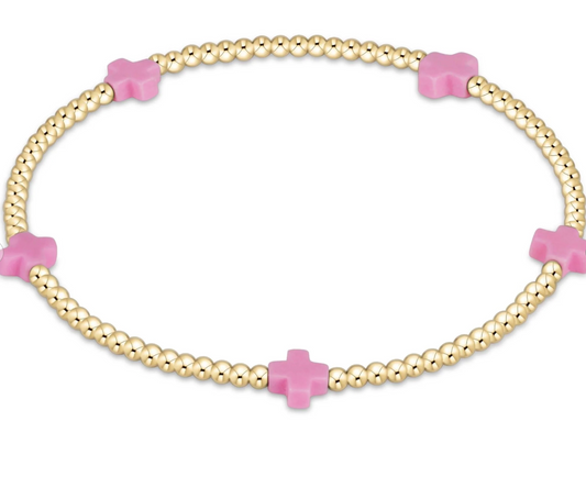 ENEWTON EGIRL SIGNATURE CROSS SMALL 2MM GOLD BRACELET BRIGHT PINK