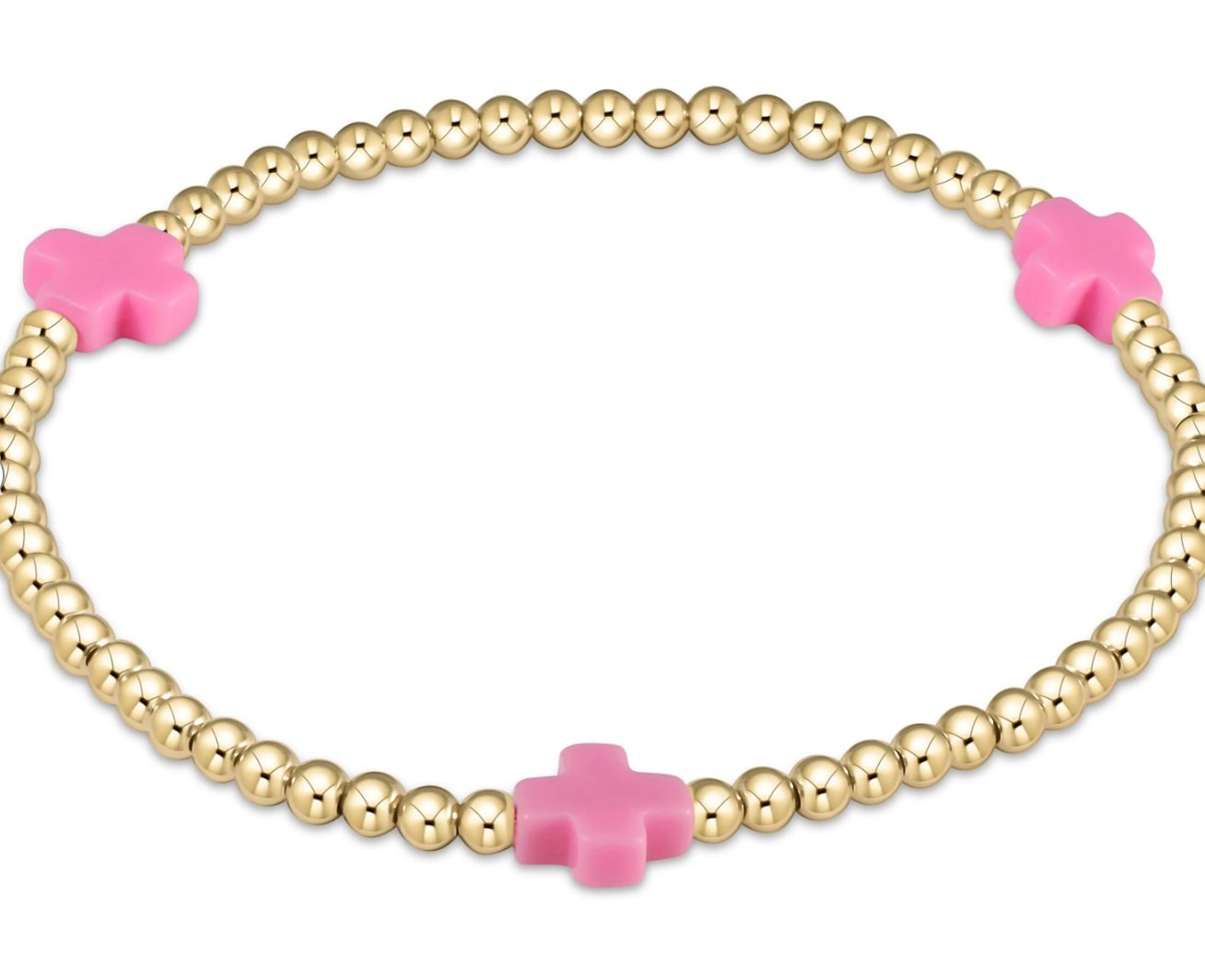 ENEWTON EGIRL SIGNATURE CROSS 3MM GOLD BRACELET BRIGHT PINK