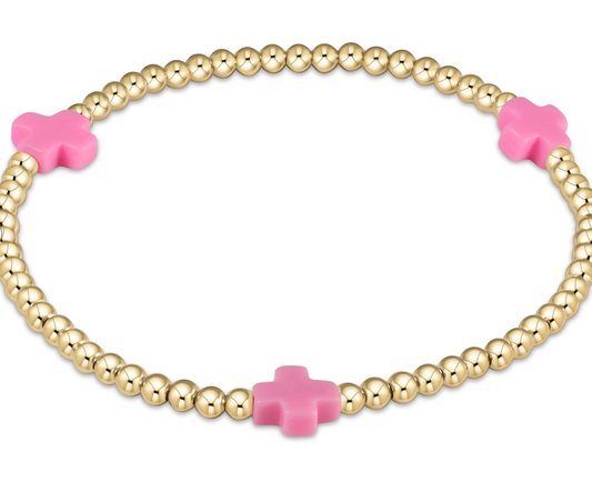 ENEWTON EGIRL SIGNATURE CROSS 3MM GOLD BRACELET BRIGHT PINK