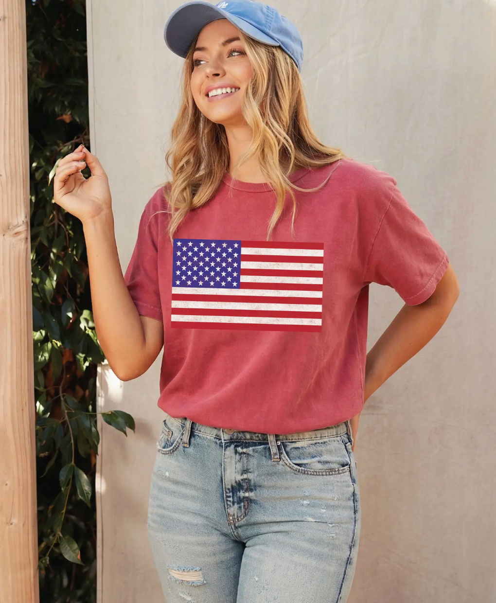 USA FLAG MINERAL GRAPHIC TOP CARDINAL SHORT SLEEVE