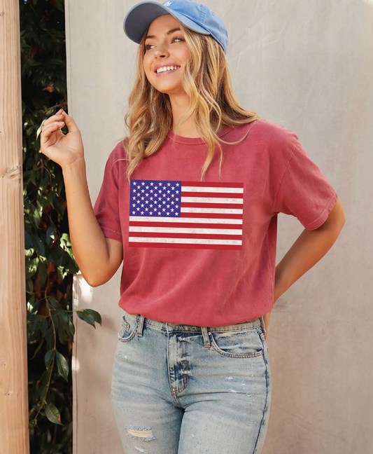 USA FLAG MINERAL GRAPHIC TOP CARDINAL SHORT SLEEVE