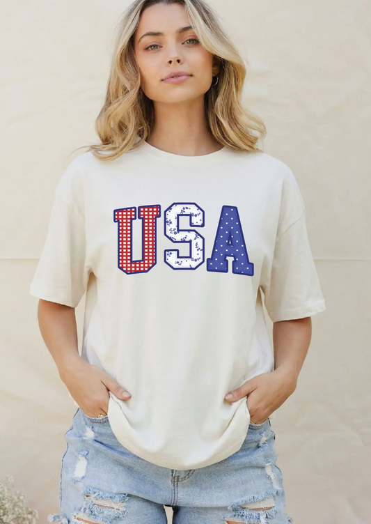 USA WITH PATTERN MINERAL GRAPHIC TOP SHORT SLEEVE