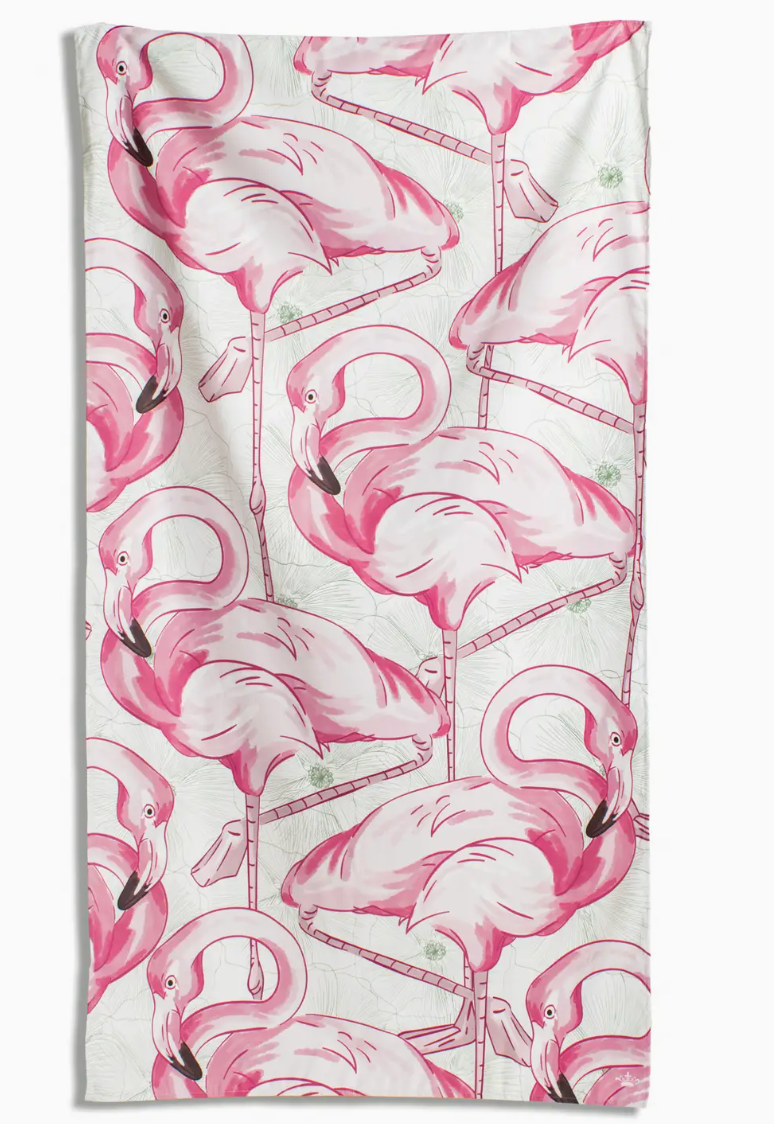 BONAIRE FLAMINGO GIANT BEACH TOWEL PINK/MULTI 40 X 70