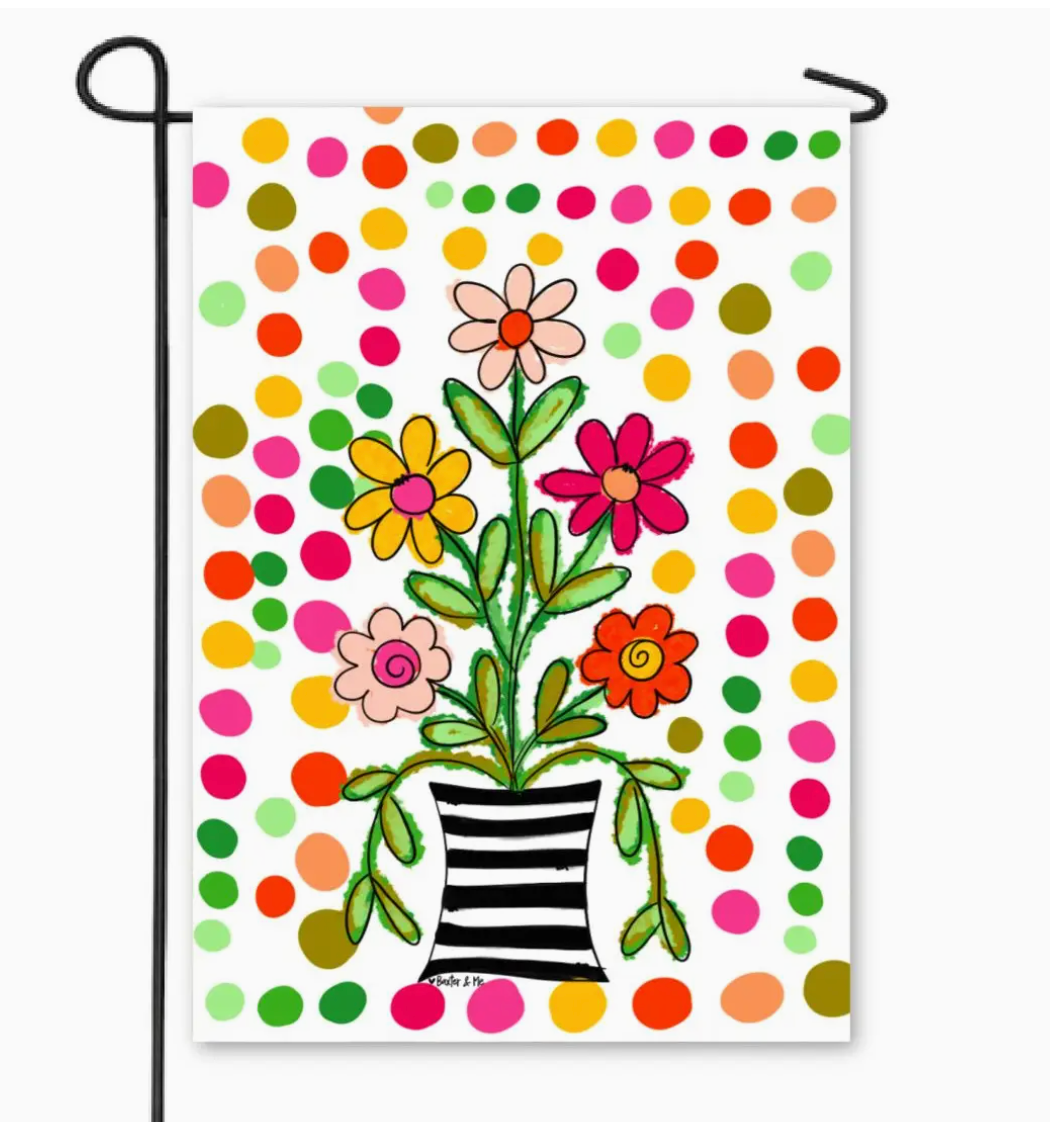 HAPPY DOT FLORAL GARDEN FLAG