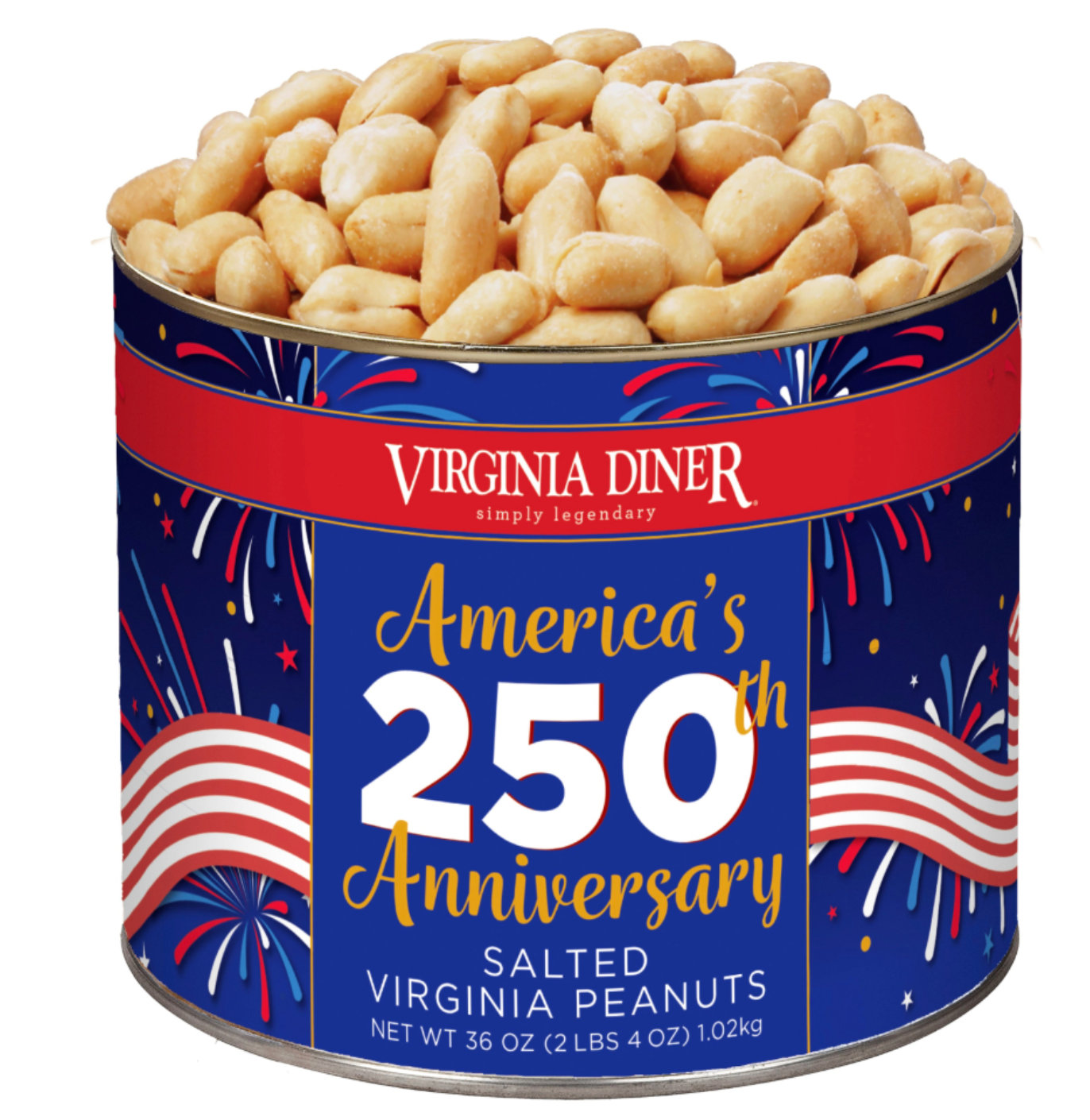 VIRGINIA DINER 36 OZ SALTED PEANUTS 250TH AMERICA'S ANNIVERSARY