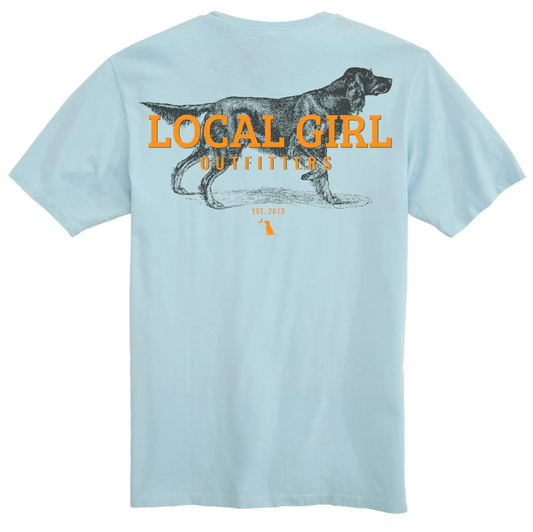 LOCAL GIRL SETTER ON POINT SS TEE CHAMBRAY