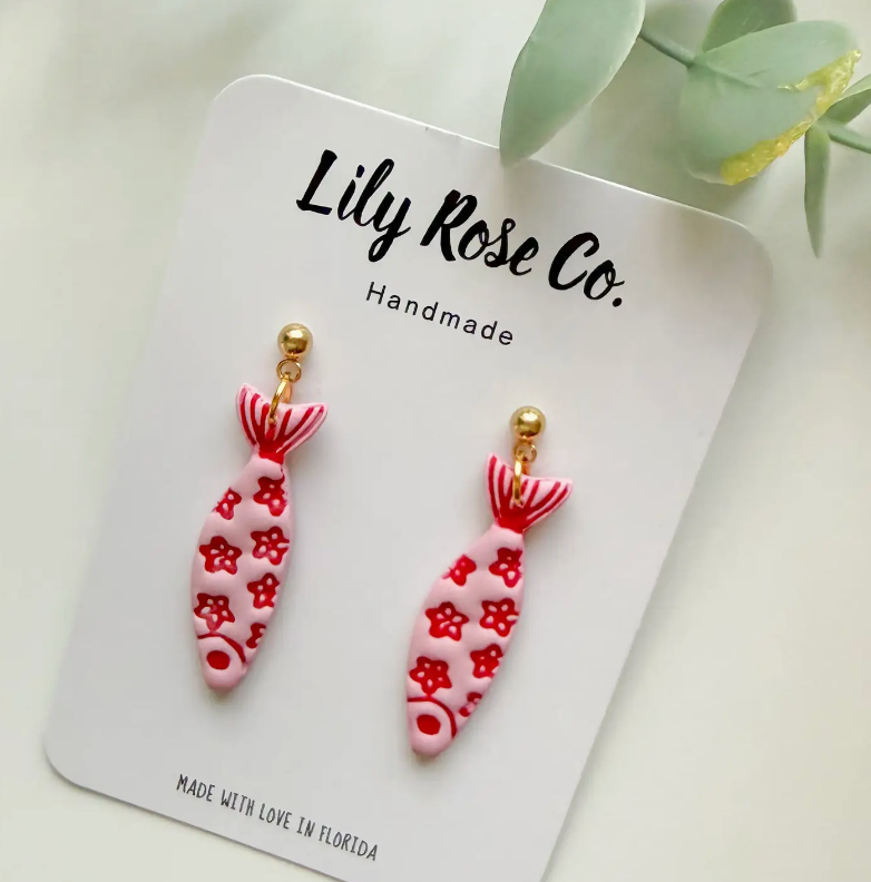 COASTAL FISH EARRINGS PINK AND RED