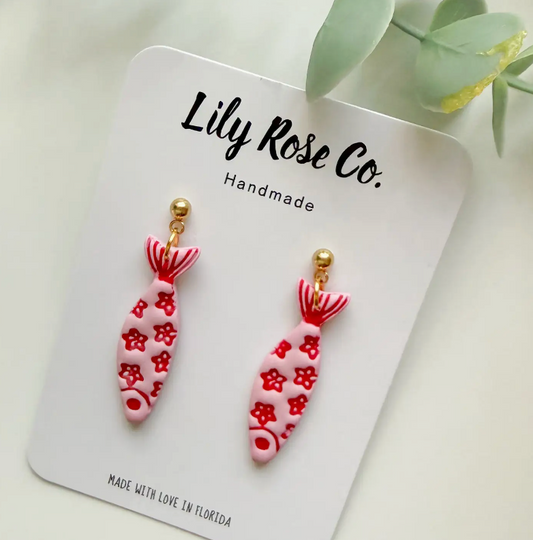 COASTAL FISH EARRINGS PINK AND RED