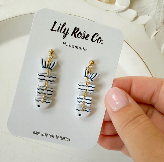 WHITE AND BLUE FISH EARRINGS
